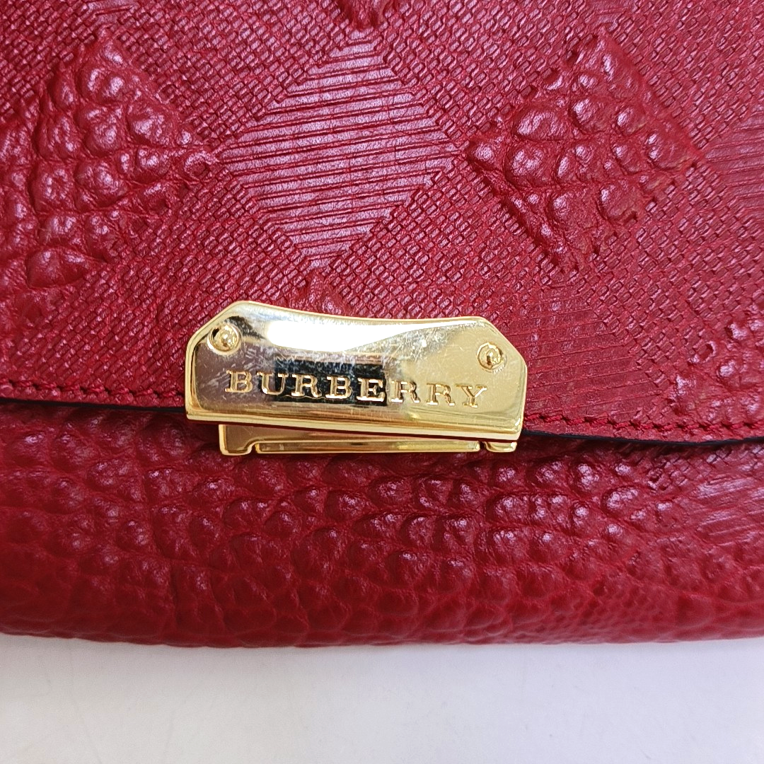 BURBERRY Langley Red Calfskin Embossed Crossbody Bag Golden hardware Removable shoulder strap-(SKU)-954742454