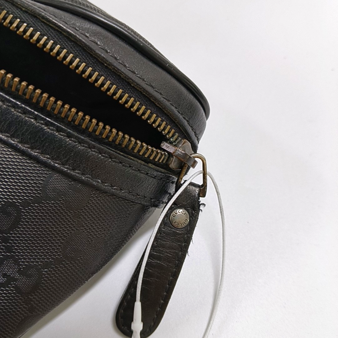 GUCCI GG Imprime Black涂层帆布老花腰包腰包/胸包 Silver Hardware-(SKU)-953665955