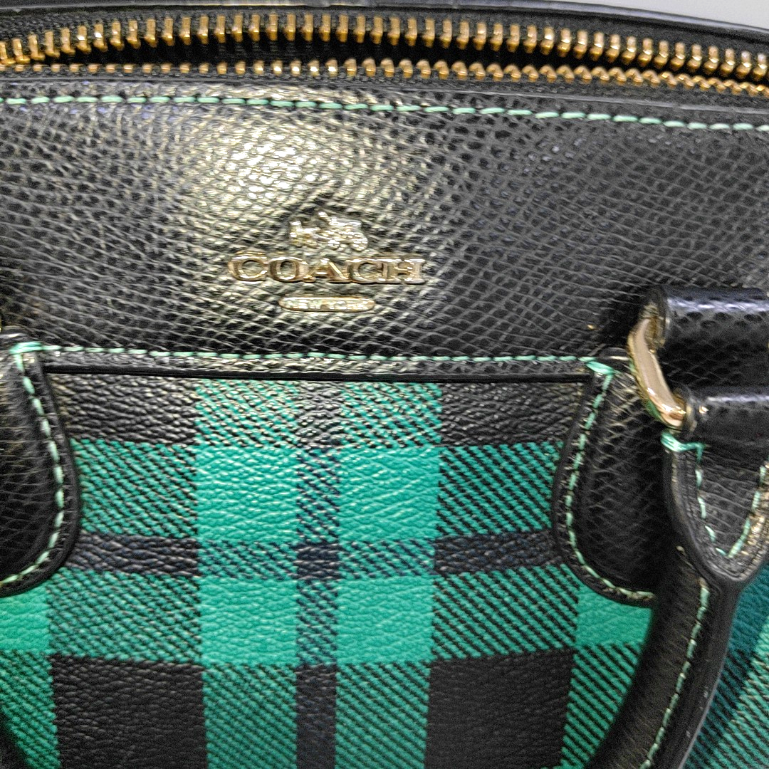 COACH BENNETT Medium size Green Coated Canvas Studs Shoulder Bag Crossbody Hobo Golden hardware Removable shoulder strap-(SKU)-942282221