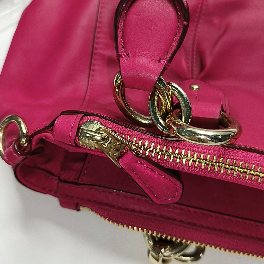 COACH Colette Fuchsia Leather Shoulder Tote Crossbody Bag Golden hardware Removable shoulder strap-(SKU)-931965984