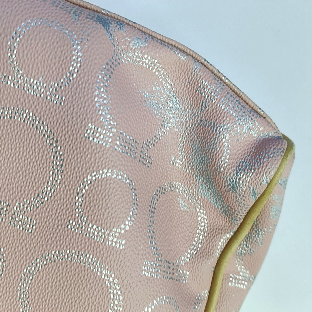 FERRAGAMO Gancini Pink Coated Canvas Handbag Silver Hardware-(SKU)-943535925