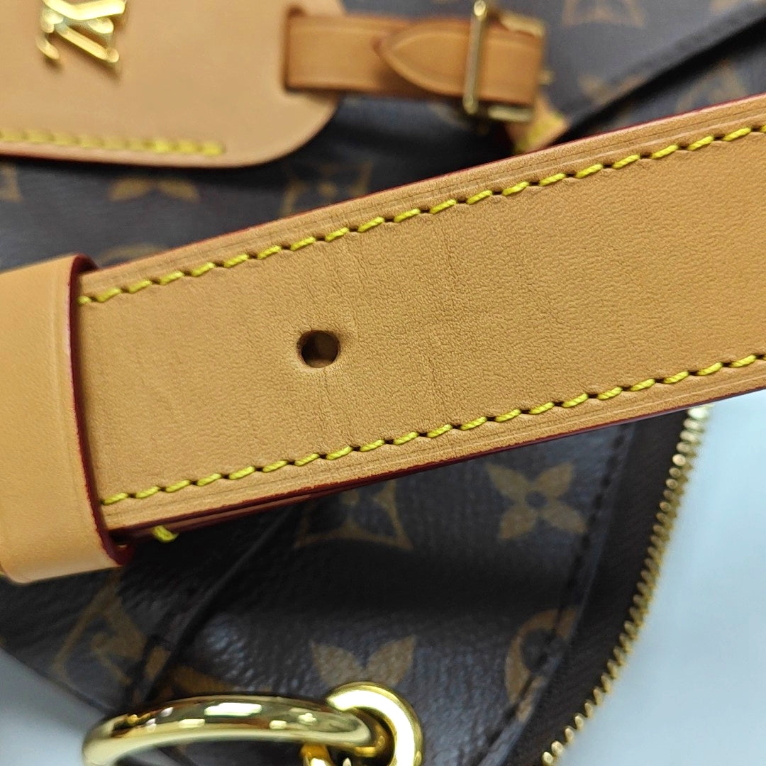 LOUIS VUITTON ODEON Small Size Brown Coated Canvas Monogram Shoulder Bag Crossbody Bag Gold Hardware Removable Strap-(SKU)-971023690