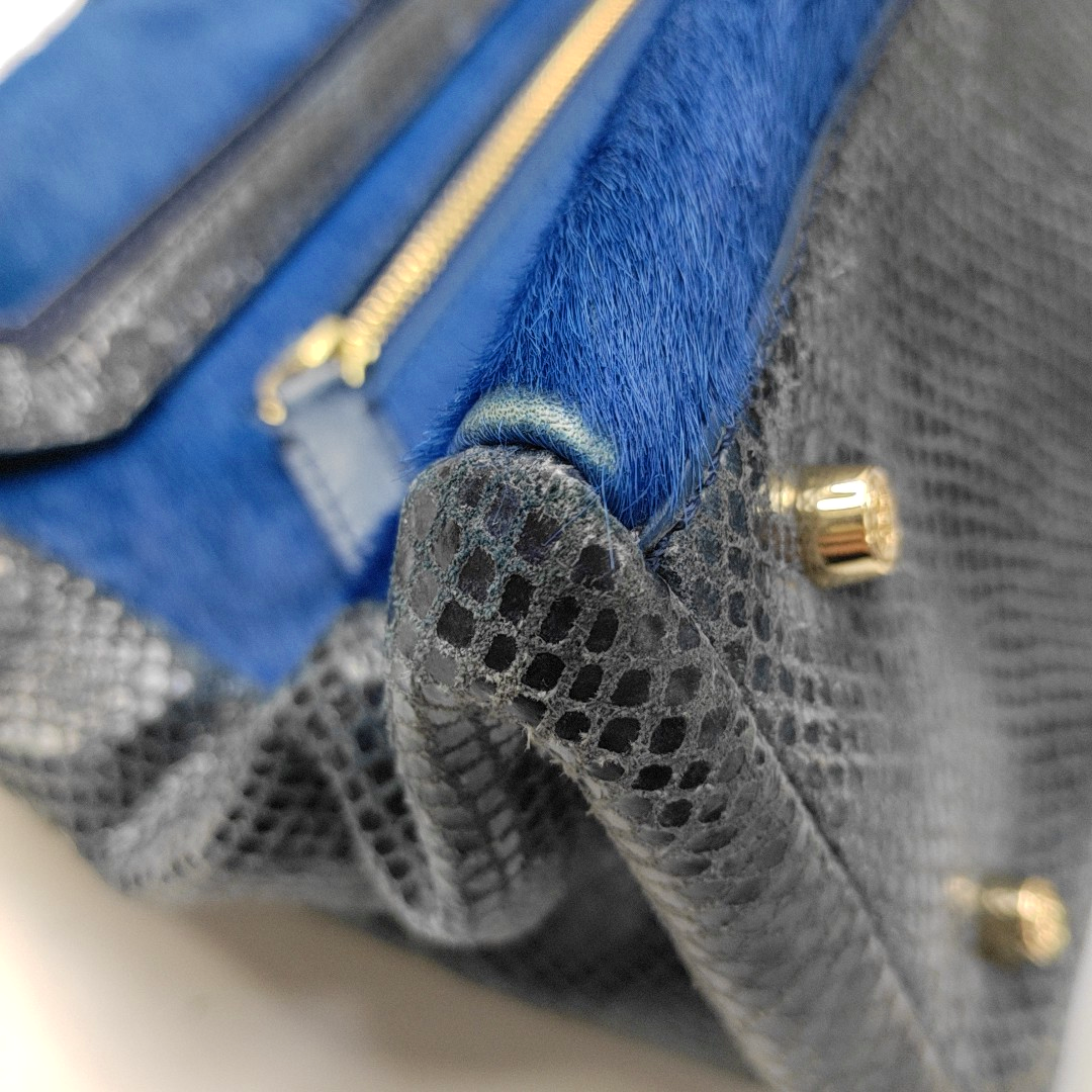 TORY BURCH 797 Blue cowhide snake-pattern crossbody bag/shoulder bag/handbag Golden hardware shoulder straps-(SKU)-942640908