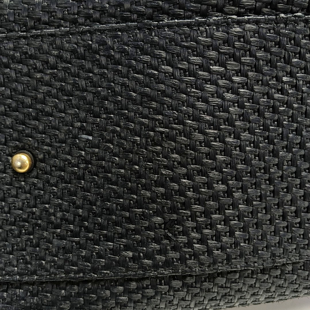 CHANEL DEAUVILLE large size black special material woven beach bag, shoulder bag, handbag with gold hardware and 31 chain links-(SKU)-971090385