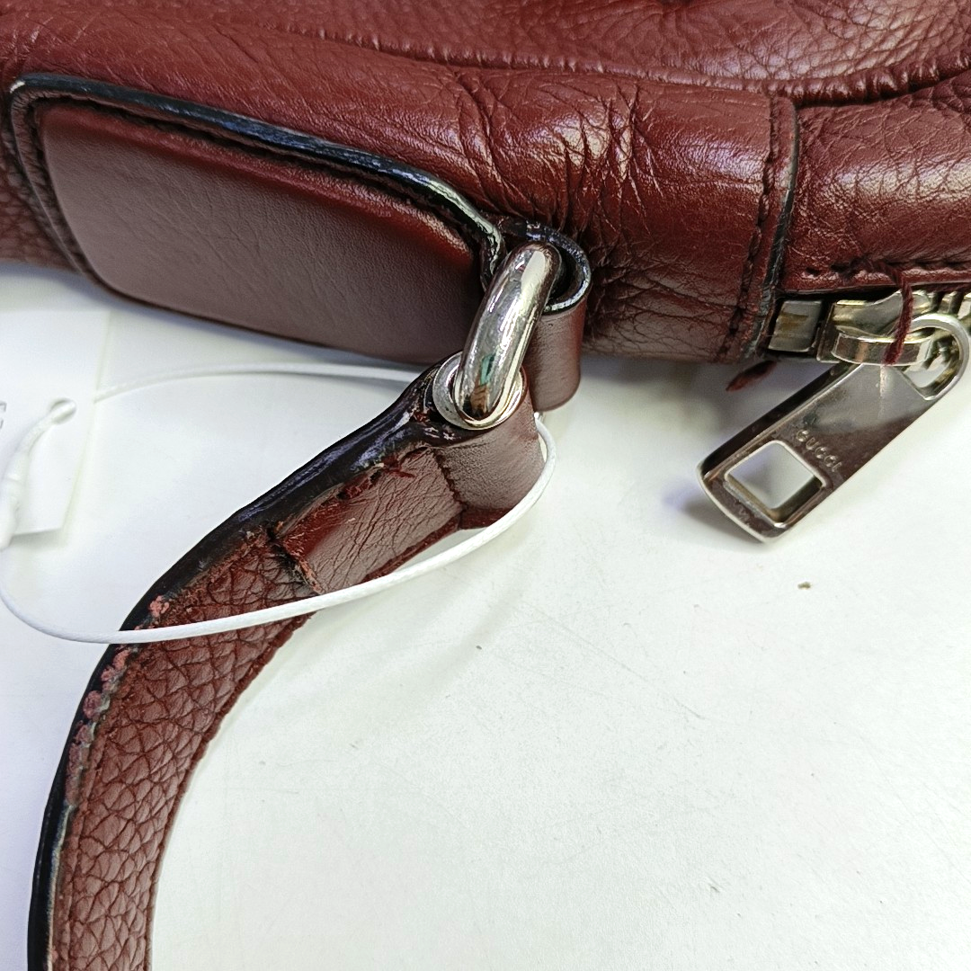 GUCCI Burgundy Cowhide Single Shoulder Bag Crossbody Bag Silver Hardware-(SKU)-944837451