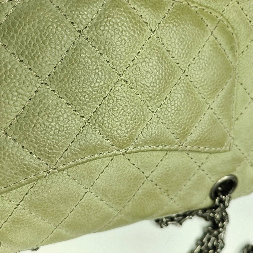 CHANEL 2.55 Green Calfskin Quilted Diamond Stitch Single Shoulder Bag Silver Hardware 17 Clasp-(SKU)-968981513
