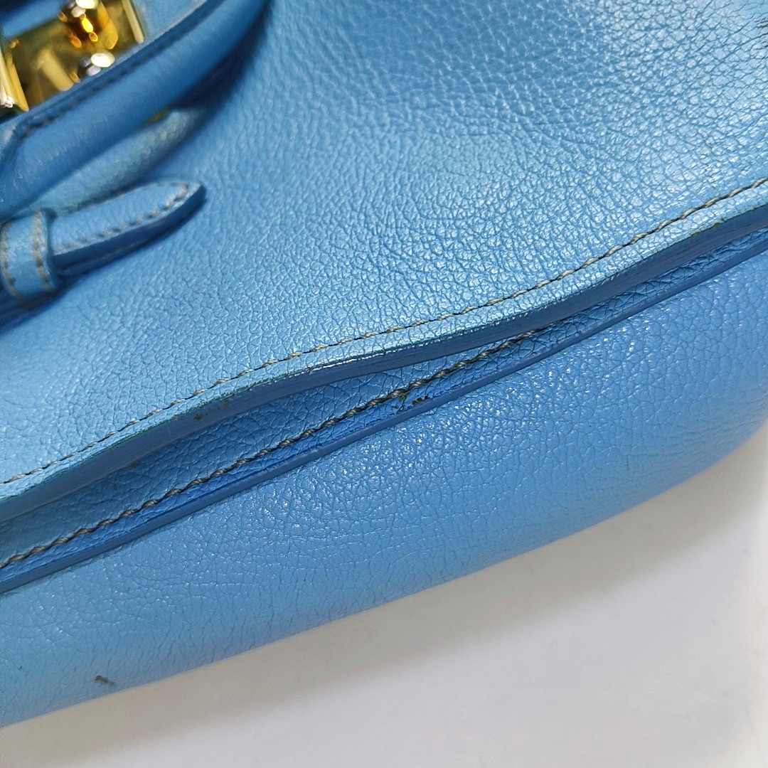 Miu Miu Madras Blue Cowhide Studs Single Shoulder Bag Tote Bag Crossbody Bag Golden hardware Removable shoulder strap-(SKU)-954293190