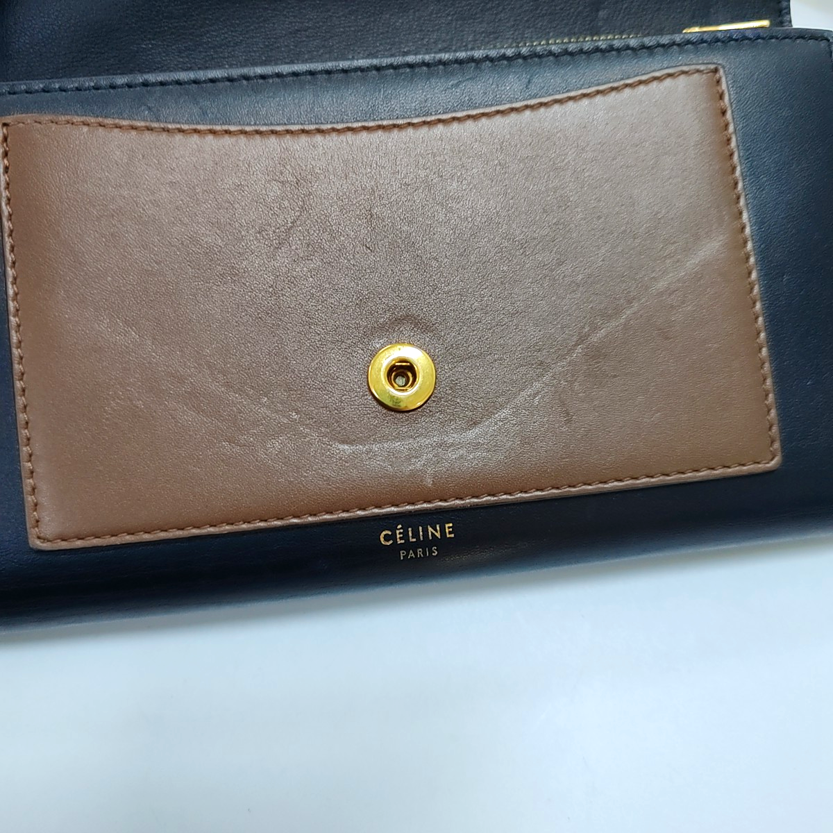 CELINE POCKET Mustard Yellow Leather Wallet Golden hardware-(SKU)-958371129