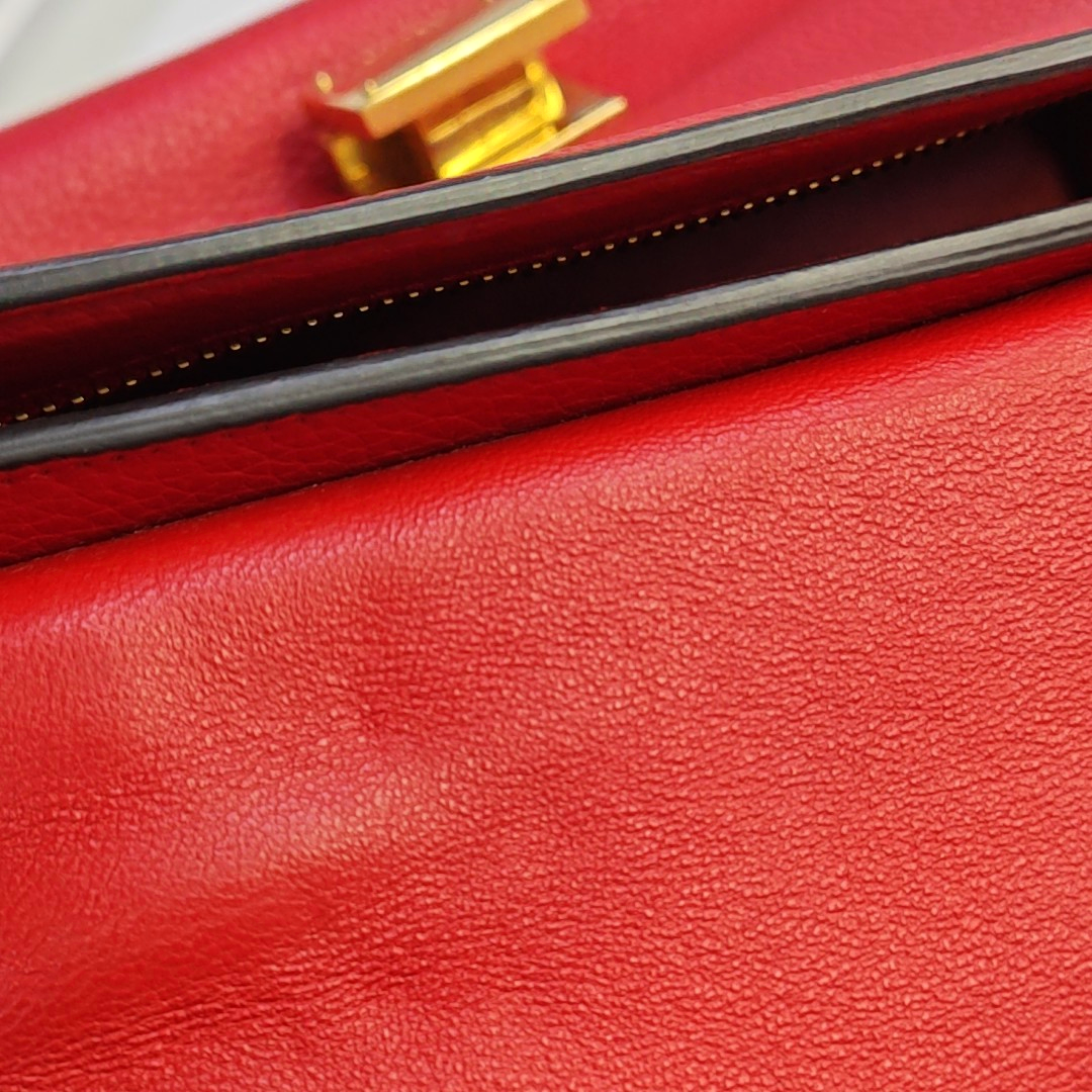 CELINE TRAPEZE Small size Red Leather Swing Bag Single Shoulder Bag Handbag Crossbody Golden hardware Removable shoulder strap-(SKU)-947188995