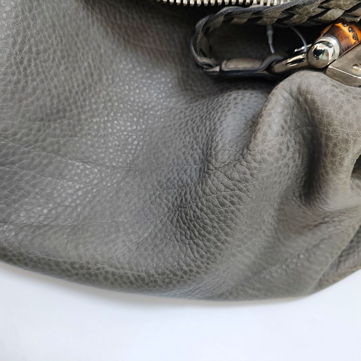 GUCCI Bamboo 1947 Medium size Elephant Gray Cowhide Monogram Woven Handbag, Single Shoulder Bag Silver Hardware-(SKU)-958140383