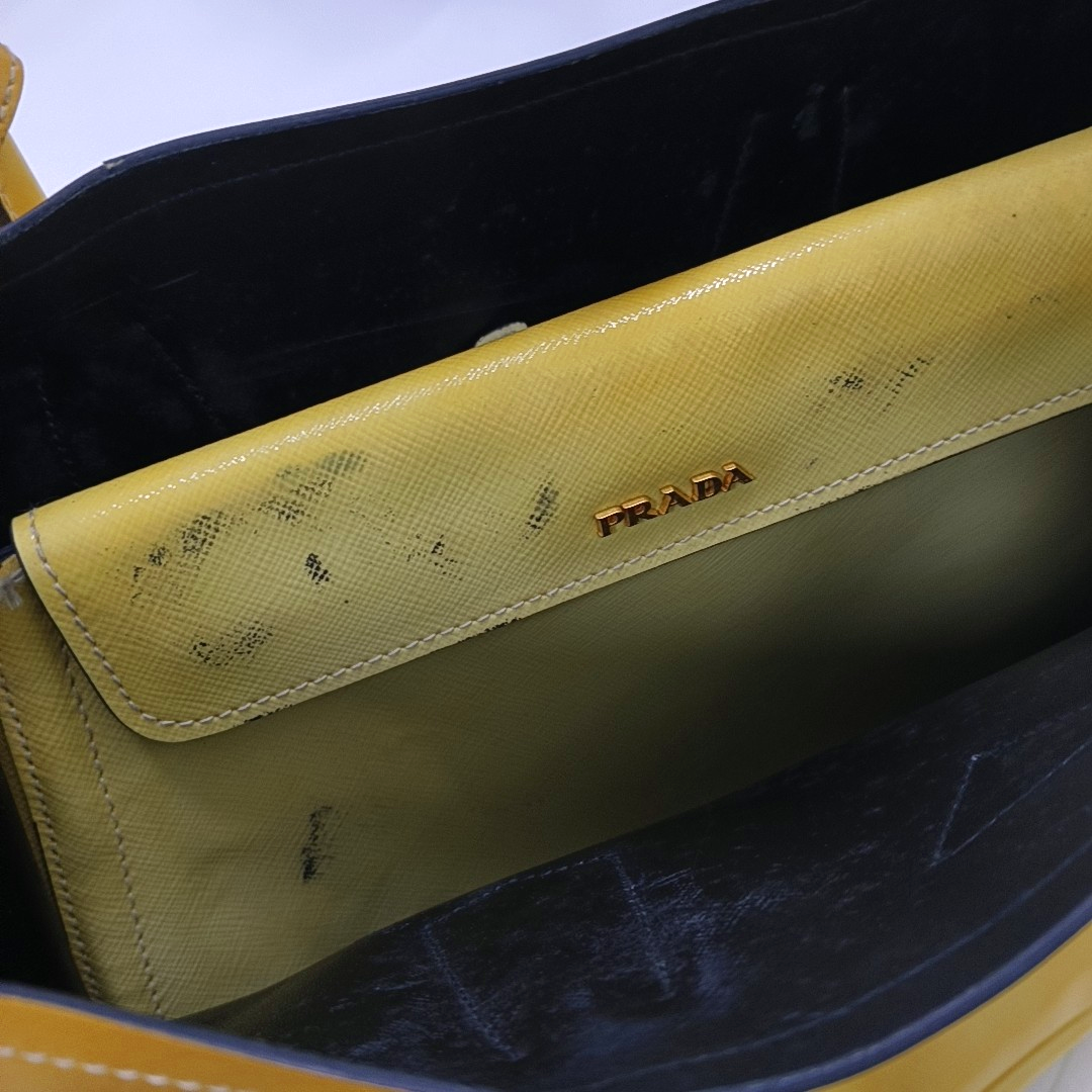 PRADA Double Yellow cowhide logo cross-grain shoulder bag Golden hardware Removable shoulder strap-(SKU)-945527362