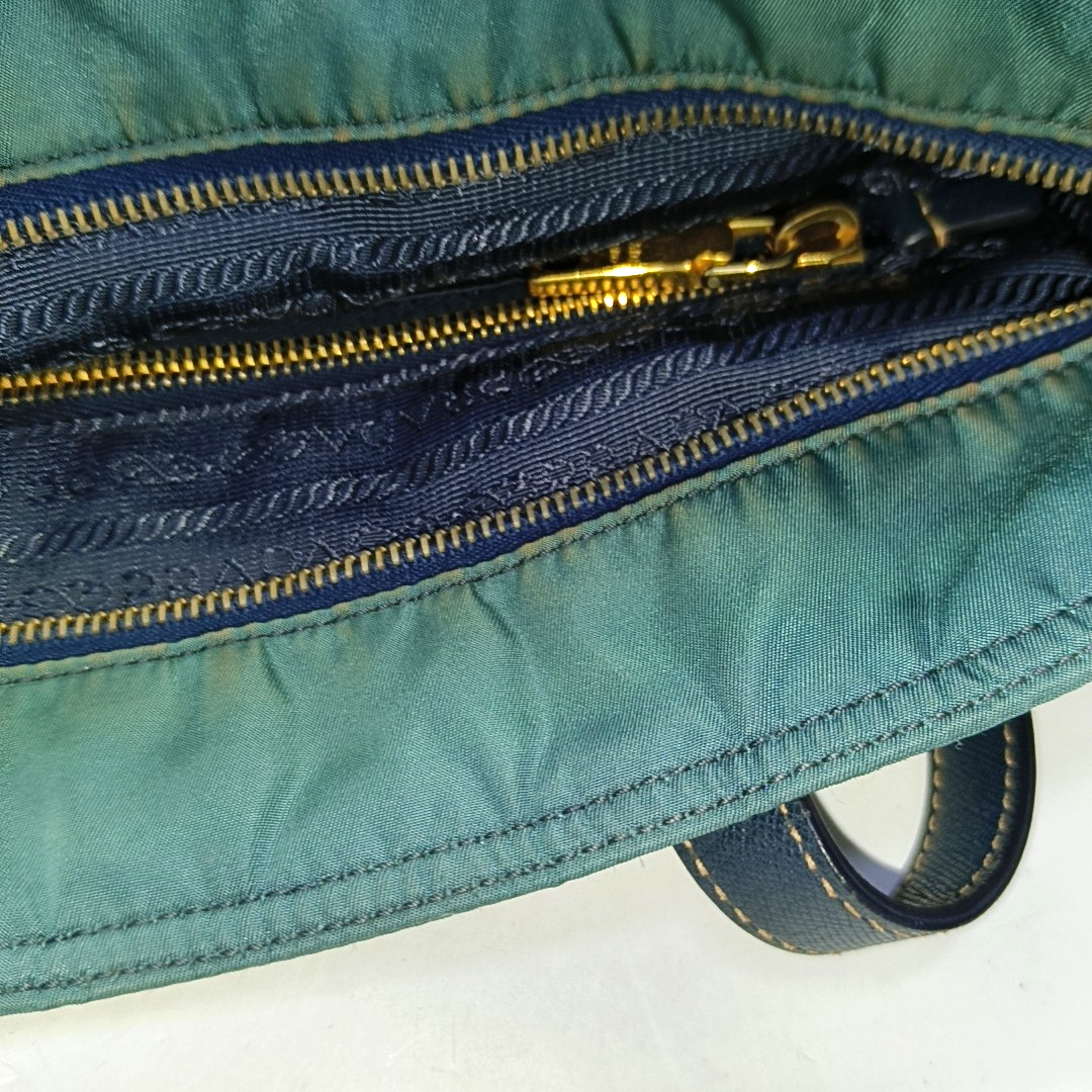 PRADA Tote bag Teal Nylon Logo Single Shoulder Bag, Handbag Golden hardware-(SKU)-952291642