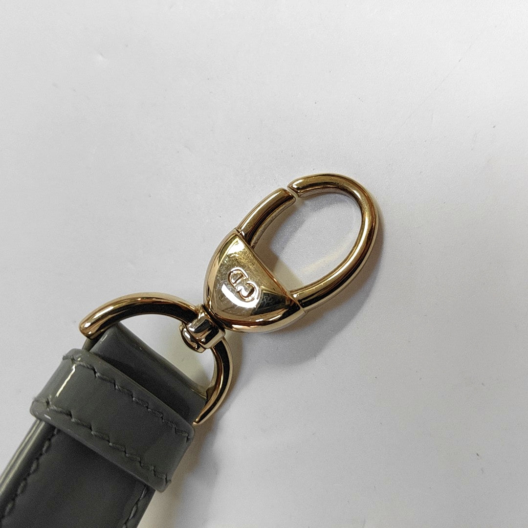 DIOR Lady Dior Small Grey Patent Leather Quilted Cannage Diagonal Shoulder Bag with Detachable Strap-(SKU)-969394043