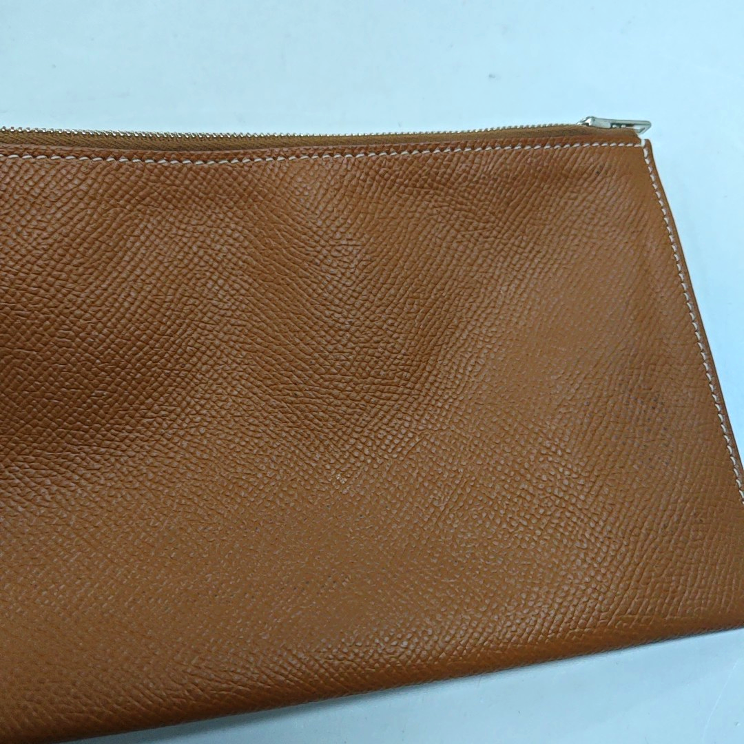 HERMÈS Atout Gold BrownEpsom牛皮手拿包 Silver Hardware Astamp-(SKU)-948732539