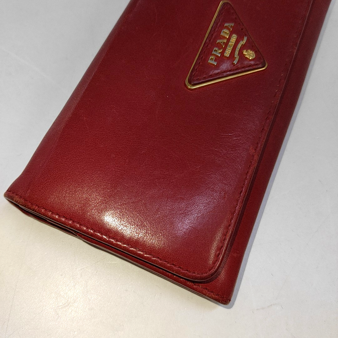 PRADA Red Cowhide Logo Wallet Golden hardware-(SKU)-942850390