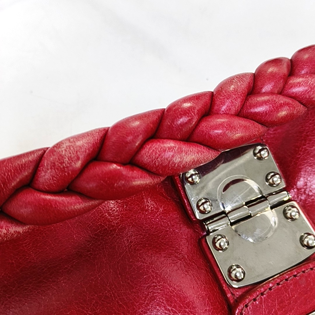 Miu Miu Miu Coffer Red Lamb Leather Quilted Woven Single Shoulder Bag Handbag Crossbody Silver Hardware Removable shoulder strap-(SKU)-959188889