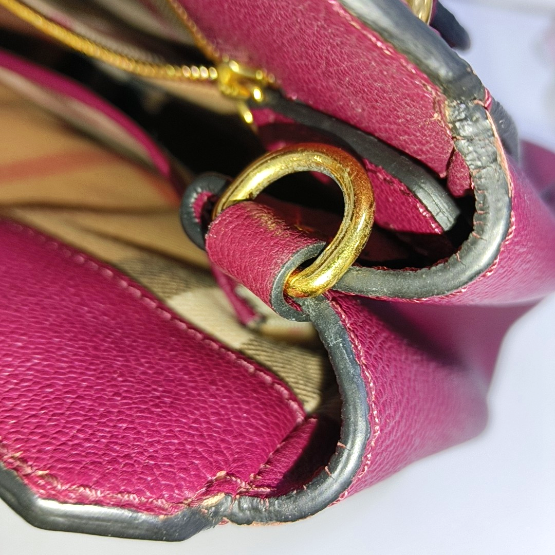 BURBERRY Buckle Burgundy Leather Single Shoulder Bag Golden hardware Removable shoulder strap-(SKU)-940108439