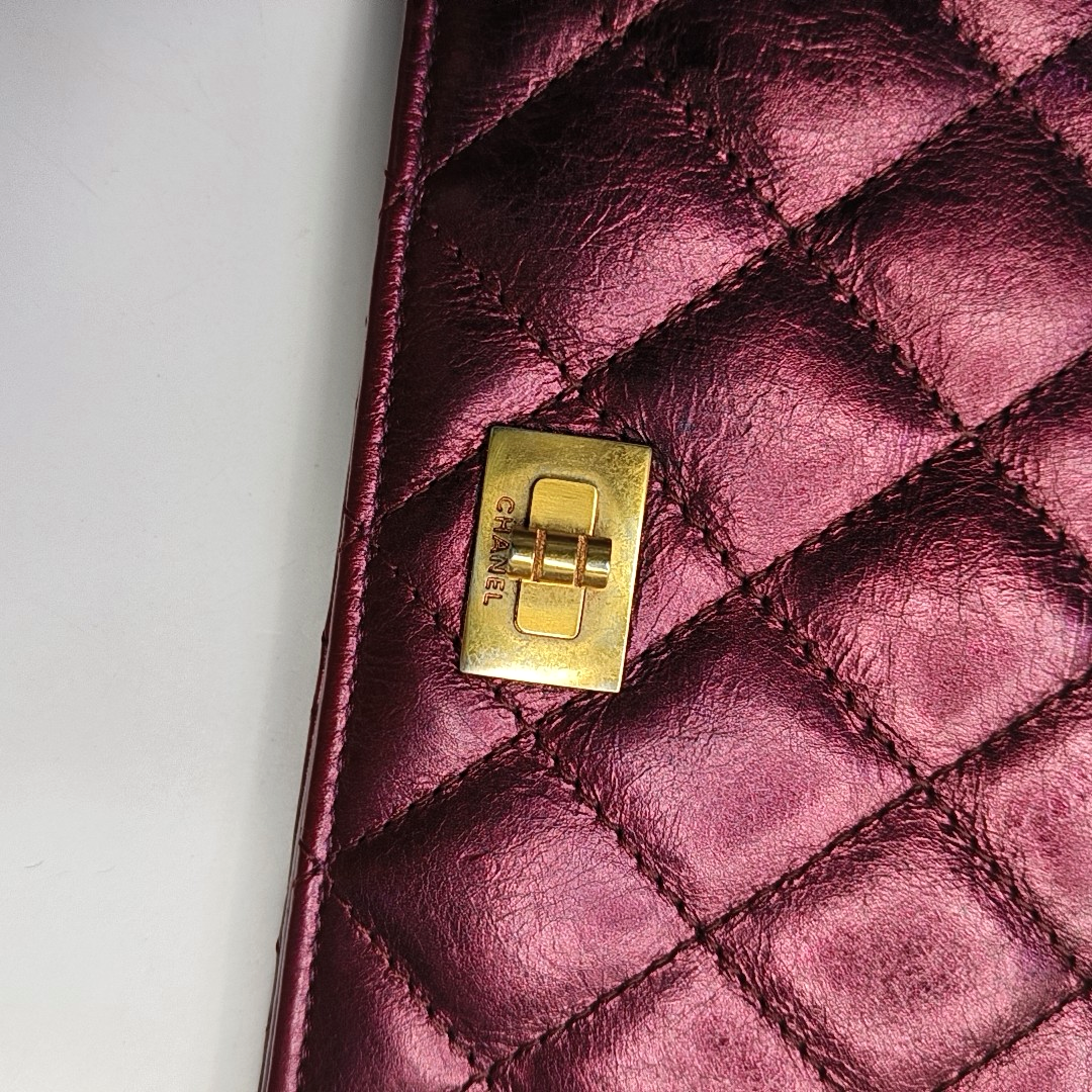 CHANEL 2.55 Plum Red Cowhide Diamond Quilted Wallet Golden hardware 12nan-(SKU)-958596895