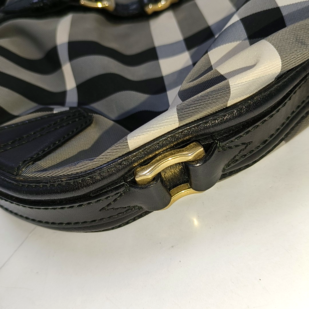 BURBERRY Gray Nylon Battle Horse Plaid Single Shoulder Bag Golden hardware-(SKU)-943189474