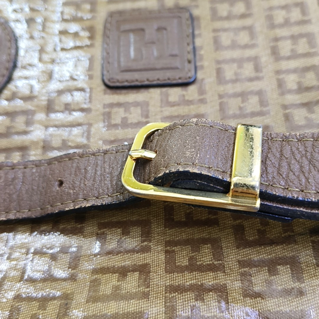 FENDI 棕色涂层帆布双F印花Shoulder Bag Golden hardware-(SKU)-959630825