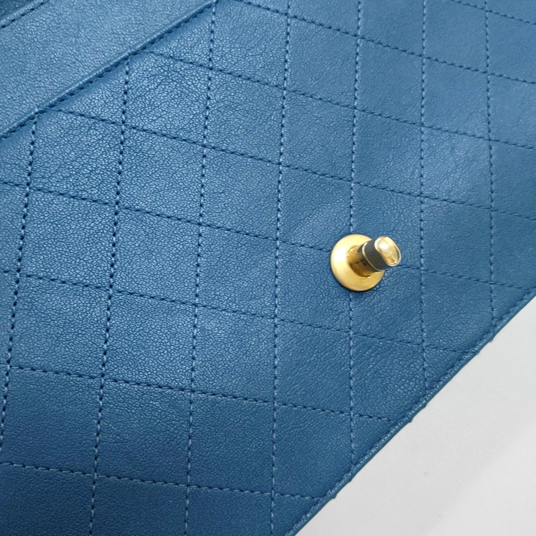 CHANEL FRONT CHAIN FLAP BAG Blue Lamb Skin Quilted Shoulder Bag with Chain Strap, Gold Hardware, 24 Flap-(SKU)-966738258