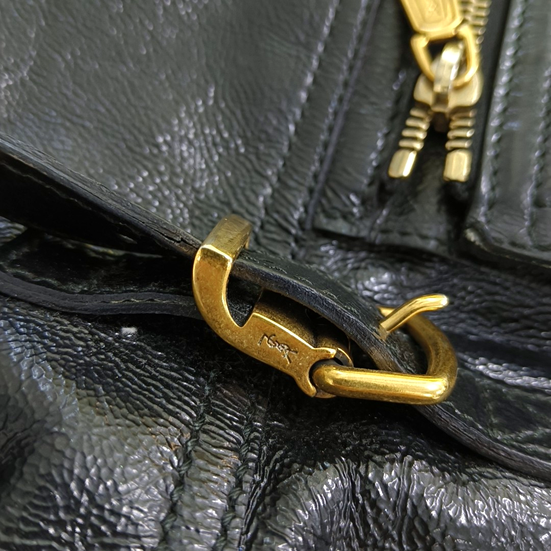 YSL Black Cowhide Studs Tote Handbag Golden hardware-(SKU)-956655184