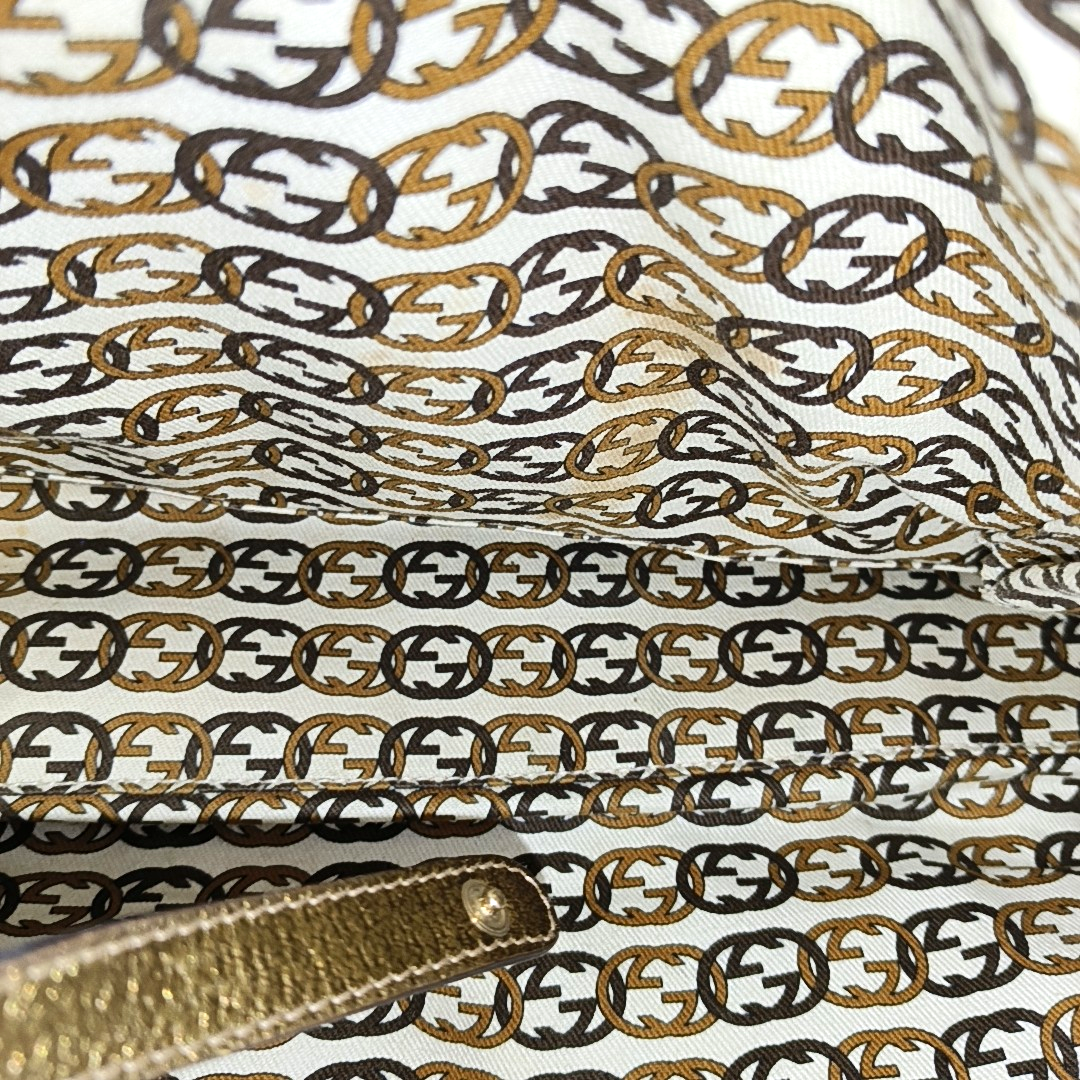 GUCCI Princy Khaki Canvas Monogram Tote Bag Single Shoulder Bag Golden hardware-(SKU)-960034961