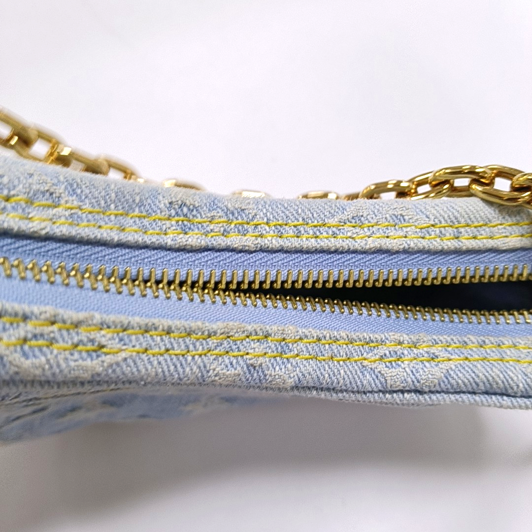 LOUIS VUITTON LOOP Light Blue Denim Monogram Embroidered Crescent Bag Crossbody Shoulder Bag Gold Hardware 2 Removable Straps-(SKU)-961361306