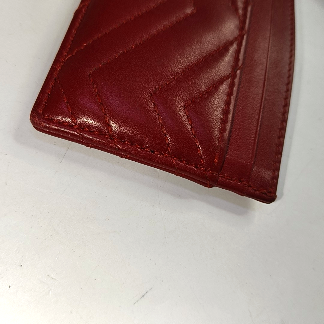 GUCCI GG Marmont Red leather quilted wave-pattern card holder Golden hardware-(SKU)-957726632