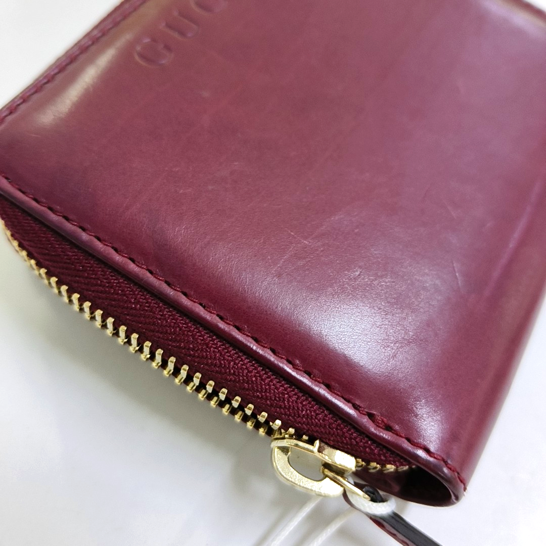GUCCI Burgundy Leather Embossed Wallet Golden hardware-(SKU)-959773258