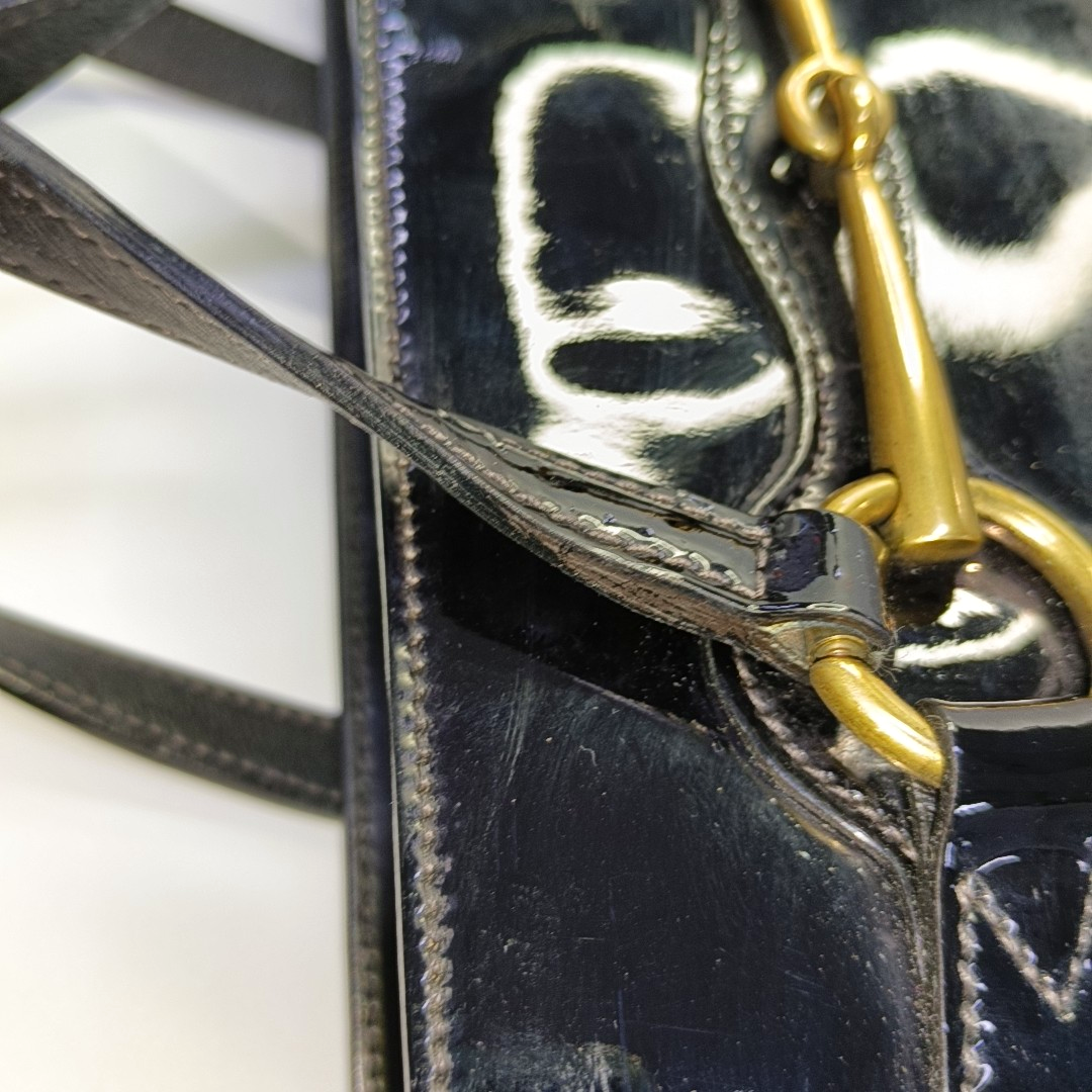 GUCCI Horsebit 1955 Black Patent Leather Saddle Bag Crossbody Bag Tote Bag Golden hardware Removable shoulder strap-(SKU)-933334082