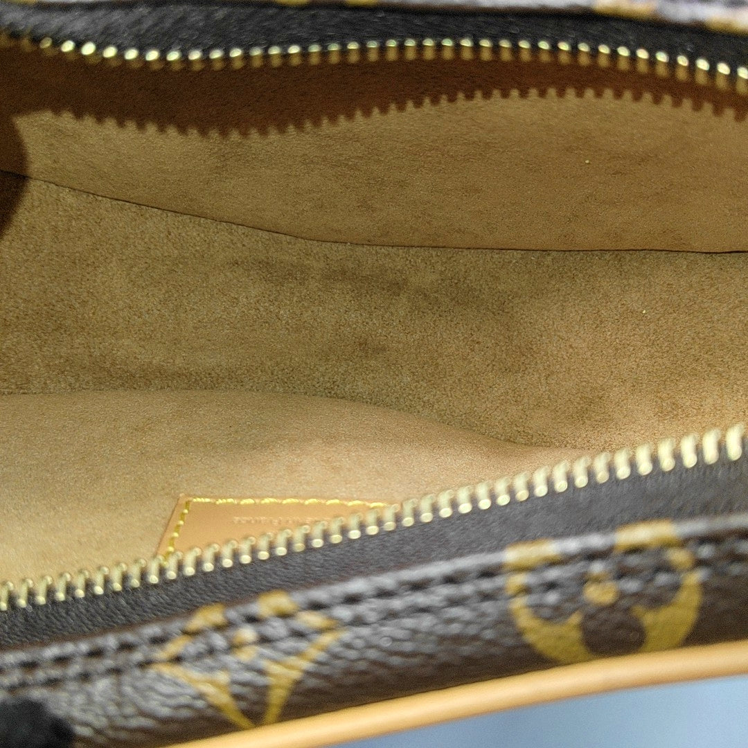 LOUIS VUITTON LOOP Brown Coated Canvas Monogram Pea Bag Shoulder Bag Crossbody Strap with 2 Removable Straps Accessories Included-(SKU)-968827015