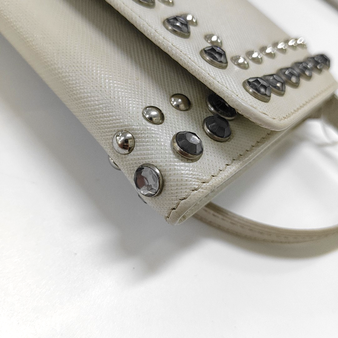 PRADA White Cowhide Crisscross Studs Single Shoulder Bag Crossbody Bag Silver Hardware Removable shoulder strap-(SKU)-935053572