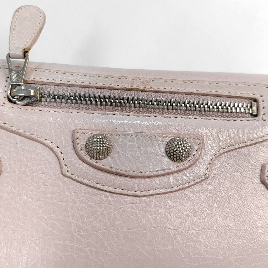 BALENCIAGA Classic City Light Pink Lamb Leather Stud Biker Wallet Silver Hardware-(SKU)-954228884