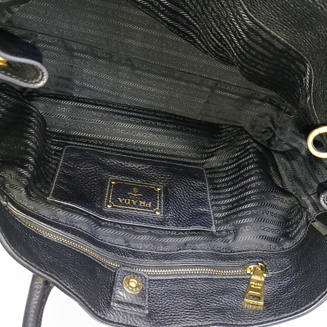 PRADA Tote bag Black Leather Handbag Crossbody Shoulder Bag Golden hardware-(SKU)-932708963
