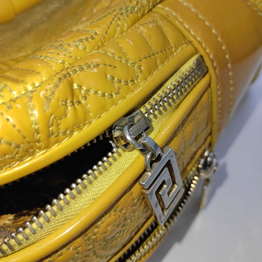 VERSACE Yellow Patent Leather Quilted Handbag Golden hardware-(SKU)-930265862