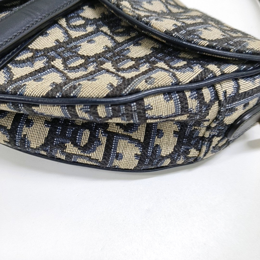 DIOR Saddle Small Size Blue Canvas Monogram Saddle Bag Single Shoulder Bag Golden Hardware-(SKU)-966733387