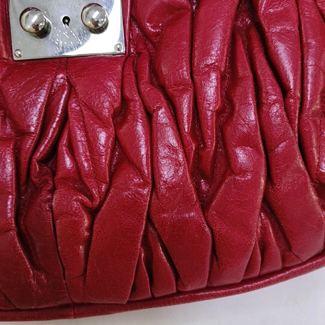 Miu Miu Miu Coffer Red Lamb Leather Quilted Woven Single Shoulder Bag Handbag Crossbody Silver Hardware Removable shoulder strap-(SKU)-959188889
