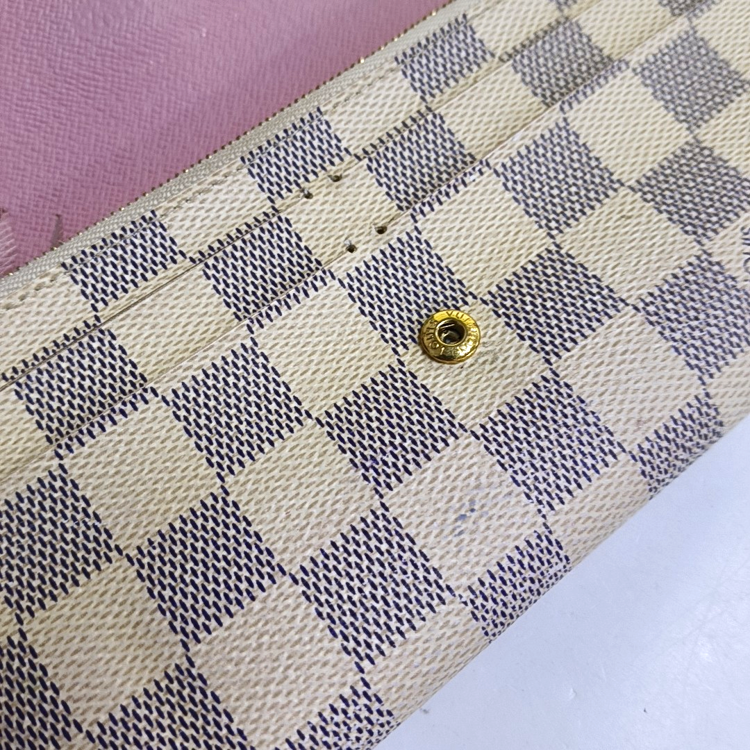 LOUIS VUITTON EMILIE White Coated Canvas Checkered Wallet Golden hardware-(SKU)-954698850