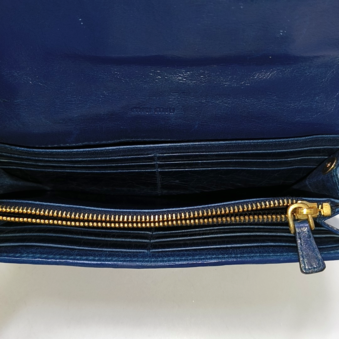 Miu Miu Dark Blue Sheepskin Stitched Wallet Golden hardware-(SKU)-950467224