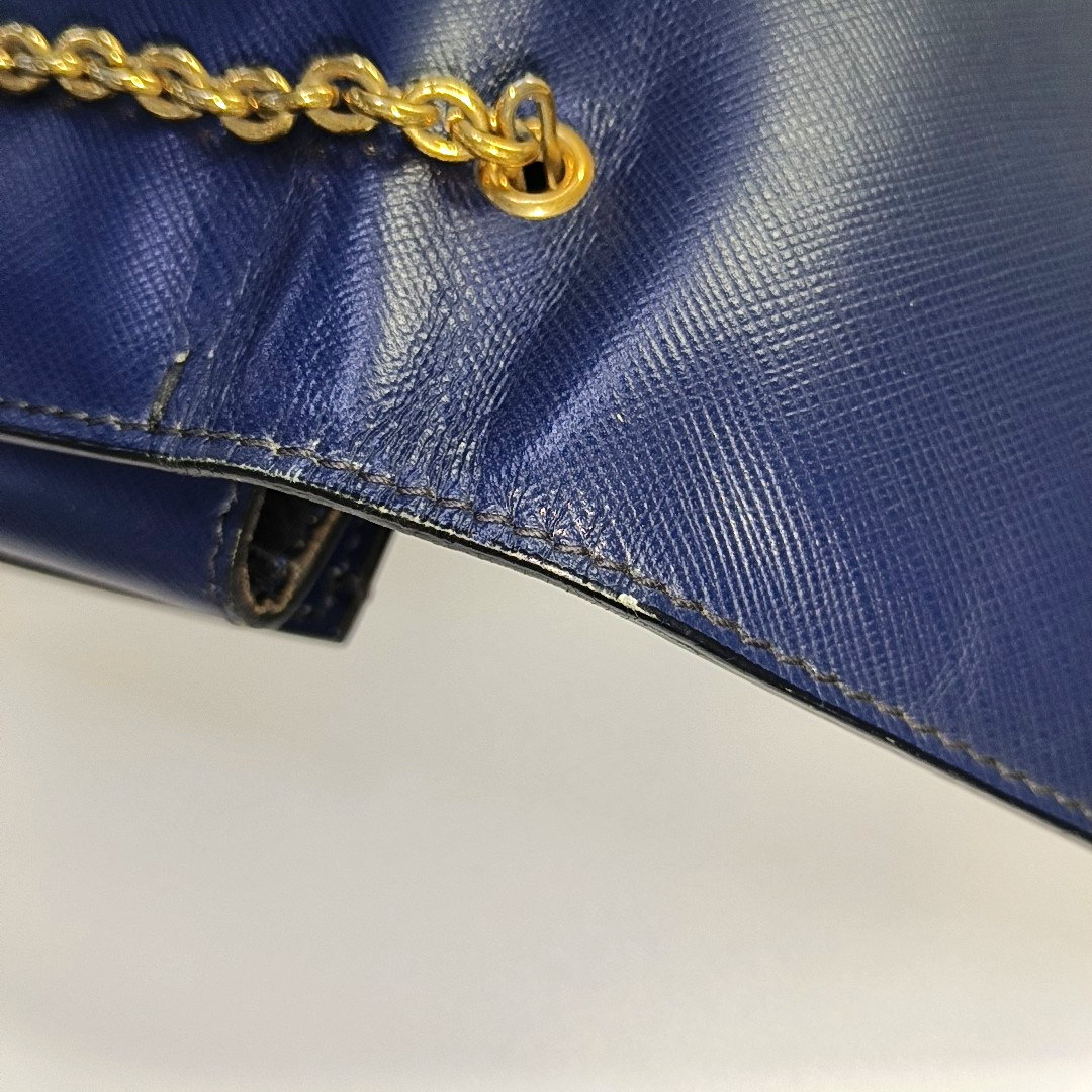 FERRAGAMO Ginny Blue Cowhide Crackle Crossbody Shoulder Bag Golden hardware-(SKU)-932733339