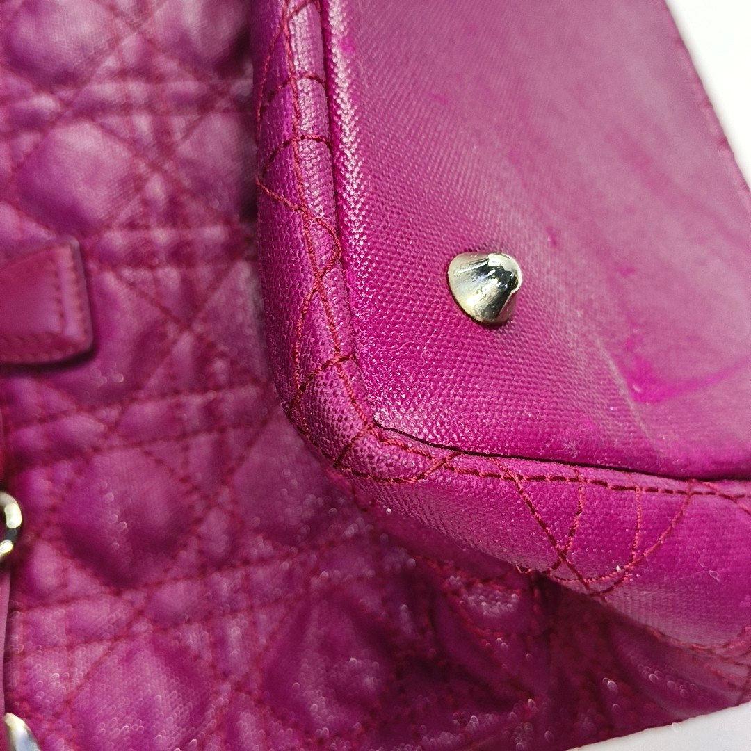 DIOR Panarea Cerise Coated Canvas Weave Pattern Jacquard Single Shoulder Bag Handbag Silver Hardware-(SKU)-954096914