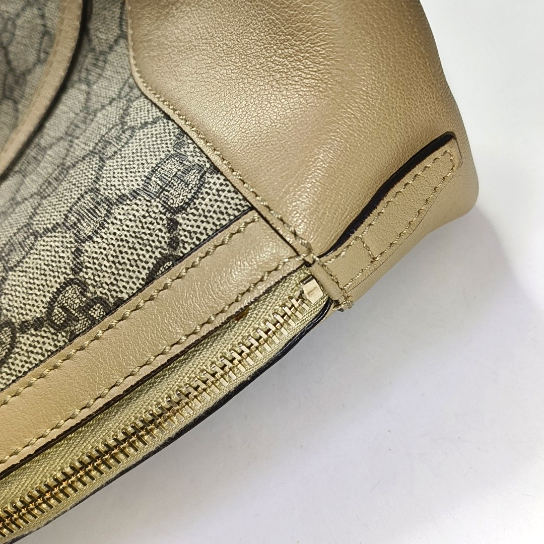 GUCCI Small size Khaki Coated Canvas Monogrammed Single Shoulder Bag Tote Golden hardware Removable shoulder strap-(SKU)-942536212