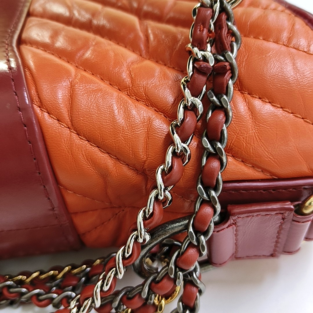 CHANEL GABRIELLE Small Orange Calfskin Quilted V-Shape Shoulder Bag Crossbody Bag Detachable Strap-(SKU)-958064950