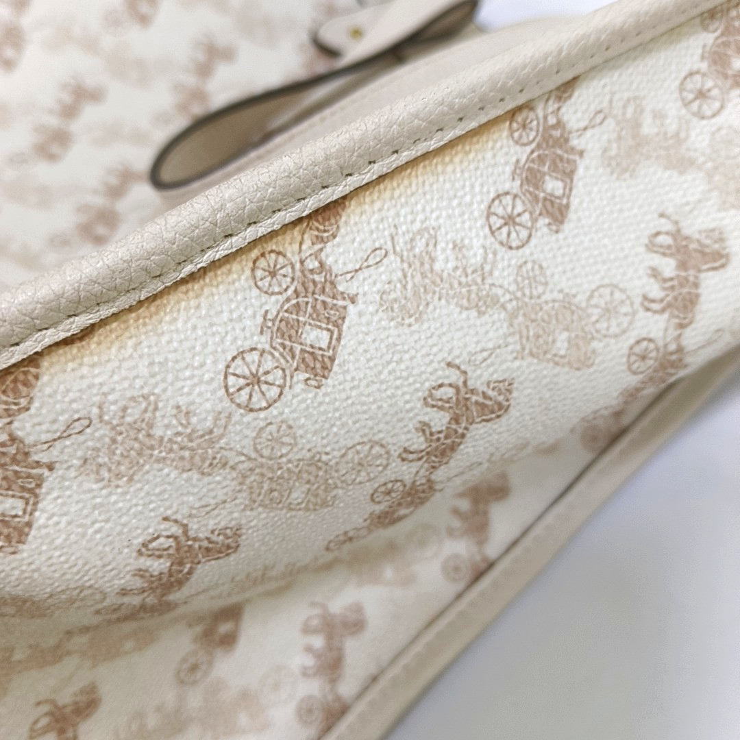 COACH FIELD White Coated Canvas Carriage Single Shoulder Bag Crossbody Handbag Golden hardware Removable shoulder strap-(SKU)-940671744
