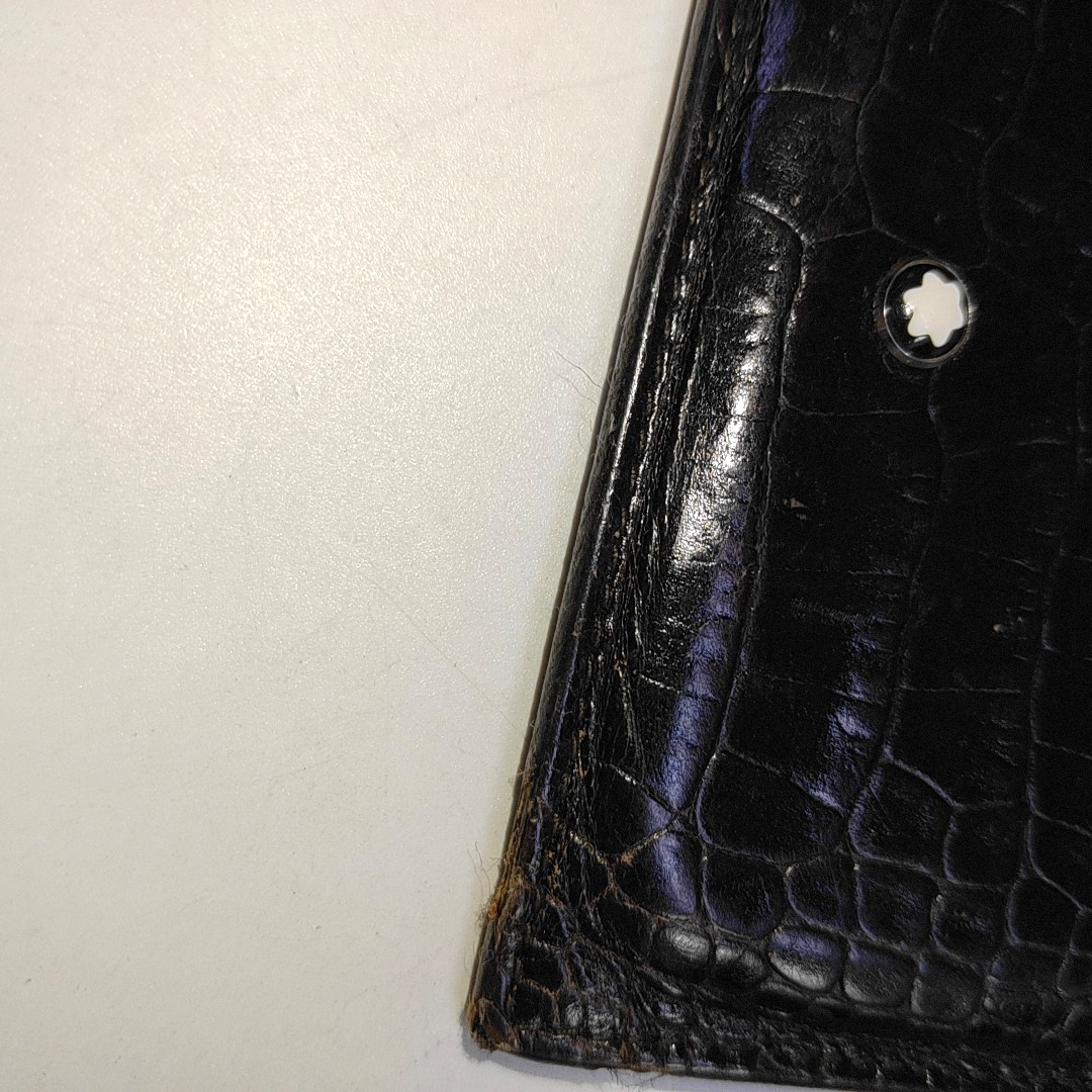 MONTBLANC Black Leather Textured Card Case Silver Hardware-(SKU)-938883863