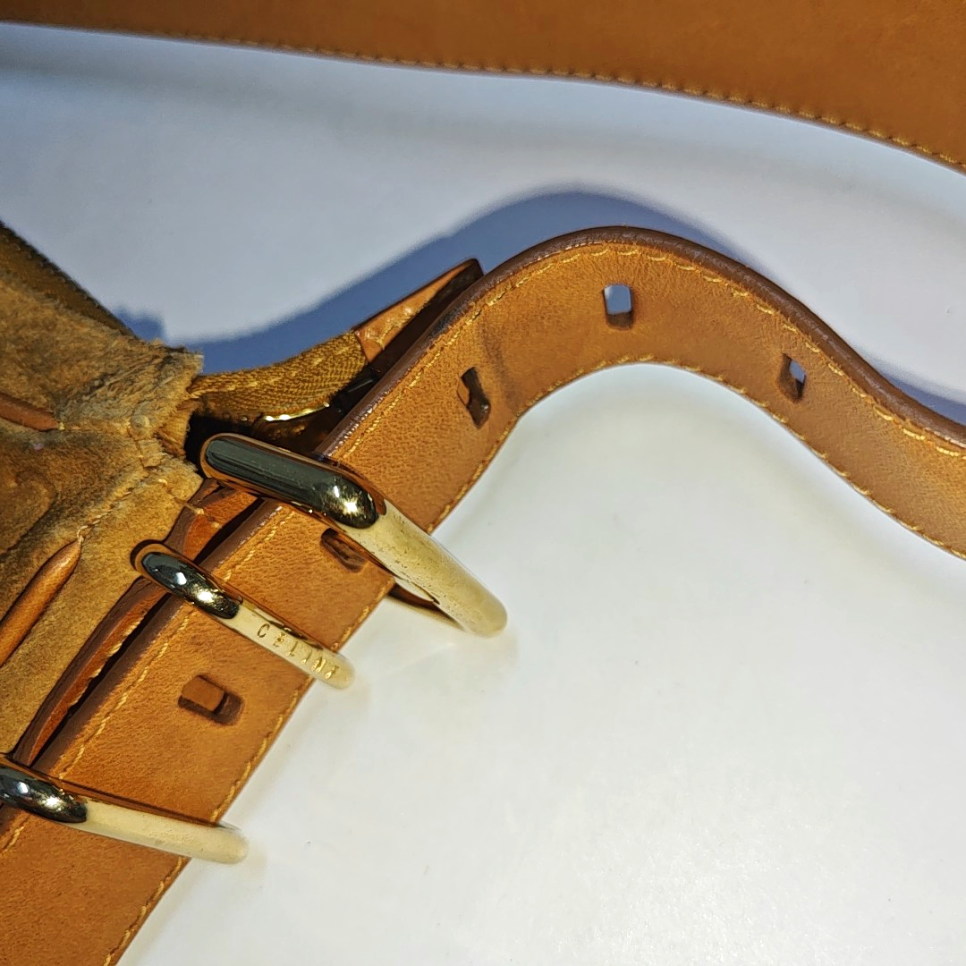 CELINE Brown Suede Leather Embossed Single Shoulder Bag Golden hardware Removable shoulder strap-(SKU)-940050466