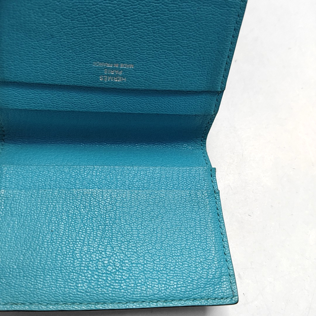 HERMÈS Tanzanian BlueChèvre MysoreGoat Leather Card Case 🄾stamp-(SKU)-944678521