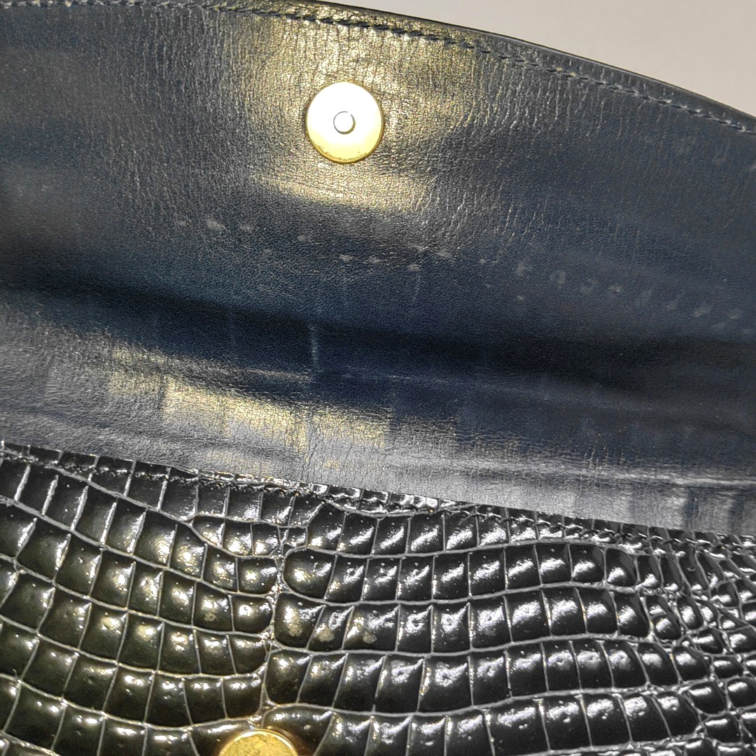 CELINE Black cowhide Arc de Triomphe crocodile-pattern clutch Golden hardware-(SKU)-941957231