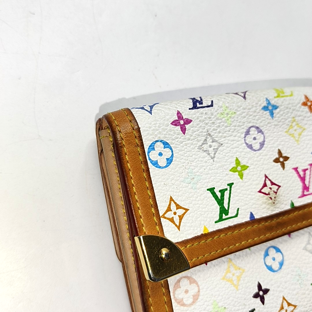 LOUIS VUITTON INTERNATIONAL White Tricolor Coated Canvas Monogrammed Wallet Golden hardware-(SKU)-956534892
